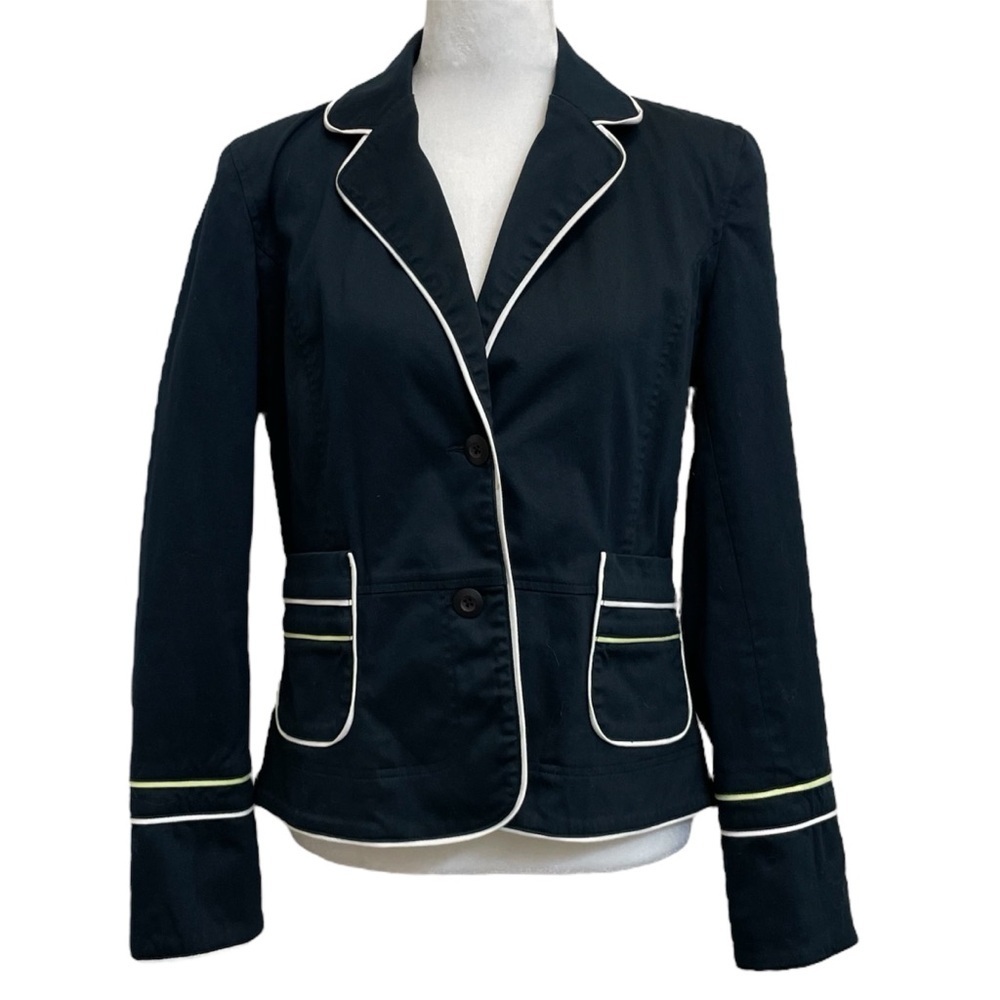 Tehama Nancy Haley Vintage Navy Blue Piped Two Button Preppy Blazer